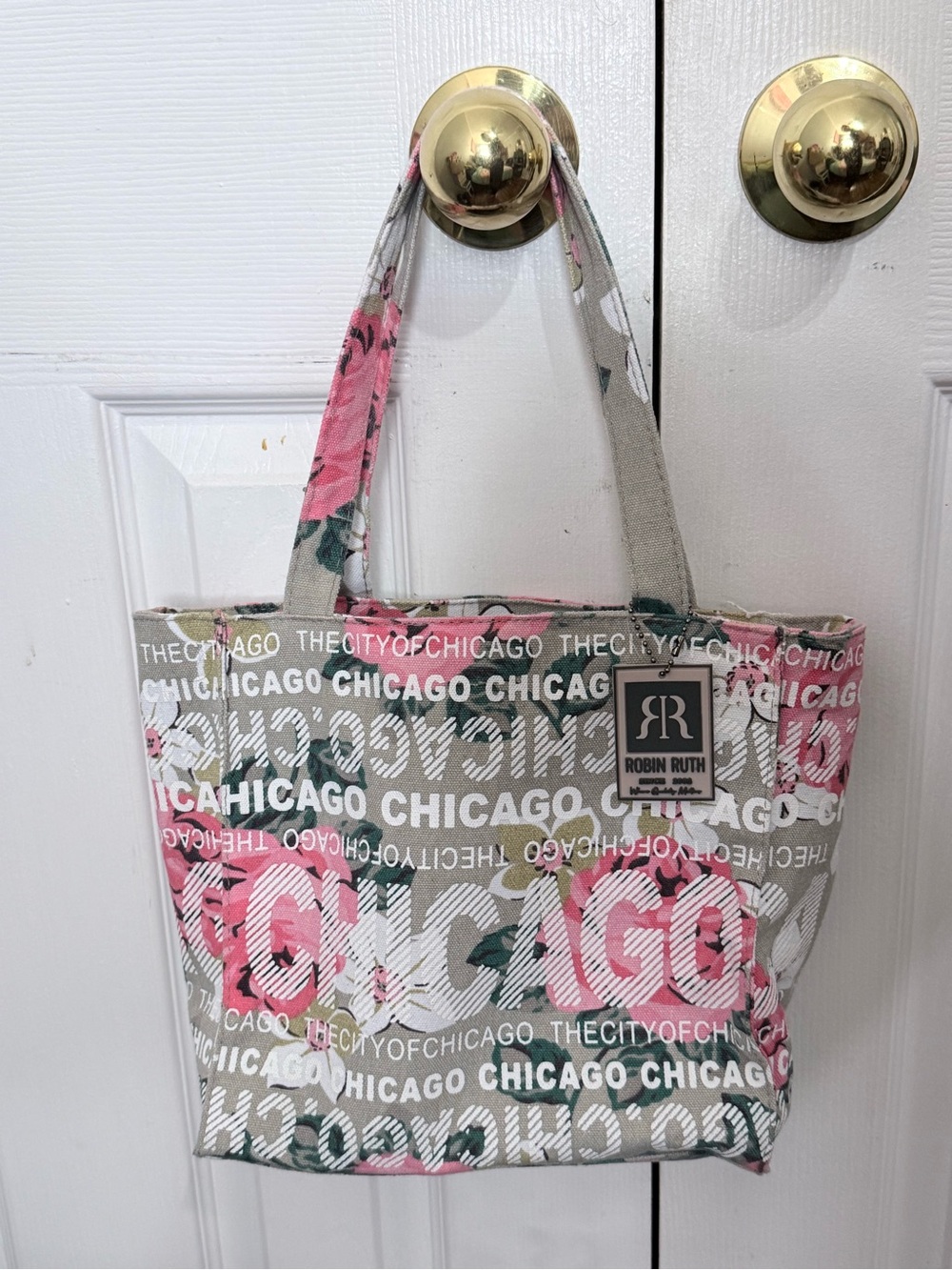 Robin Ruth Pink and Green 'Chicago' Canvas Tote
